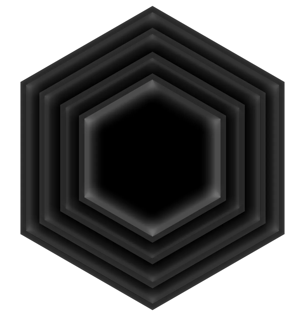 Nested dark hexagons with soft bevels, drawn to rise behind the tradition section